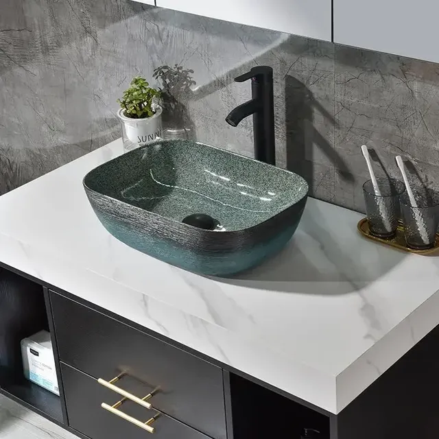 Meuble vasque mural contemporain marbre gris ronde… – vue 4
