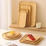 Plateau de service en bambou japonais simple, assiette à thé, assiette pour dessert, petit déjeuner, café, cuisine, maison, hôtel