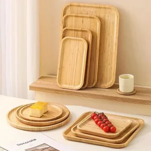 Plateau de service en bambou japonais simple, assiette à thé, assiette pour dessert, petit déjeuner, café, cuisine, maison, hôtel