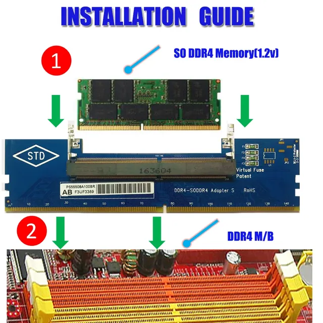 Adaptateur mémoire DDR4 SODIMM vers DIMM bureau portable… – vue 5