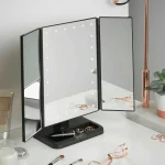 Miroir de maquillage à trois volets, coiffeuse lumineuse, 24 lumières LED, miroir pliable, éclairé, miroirs de vanité grossissants à intensité variable