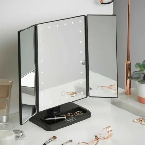 Miroir de maquillage à trois volets, coiffeuse lumineuse, 24 lumières LED, miroir pliable, éclairé, miroirs de vanité grossissants à intensité variable
