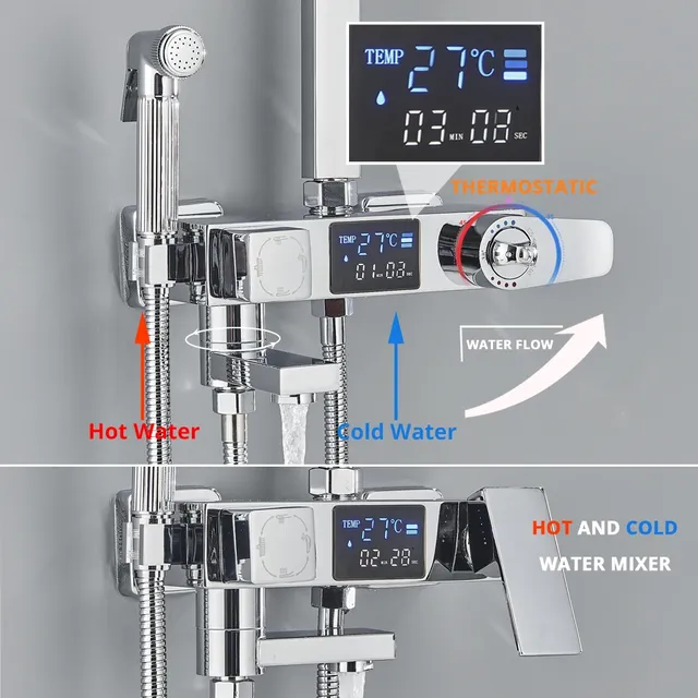 Pommeau de douche thermostatique à affichage numérique – vue 3