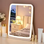 Miroir de maquillage rechargeable compact à LED avec éclairage tricolore, luminosité réglable sur écran tactile et lumière intégrée