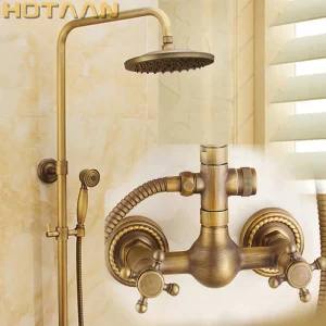 HOSurface-Ensemble de douche à effet pluie en laiton antique, douchette à main, bec de baignoire, pommeau de douche de 8 « , luxe, nouveau HOSurface-Ensemble de douche à effet pluie en laiton antique, douchette à main, bec de baignoire, pommeau de douche de 8 « , luxe, nouveau
