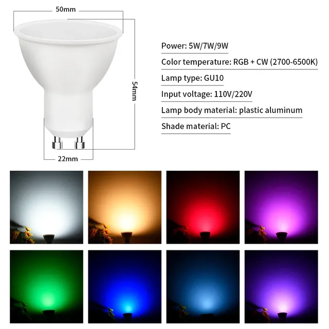 Ampoule LED intelligente Tuya WiFi GU10 AC 220V 110V – vue 2