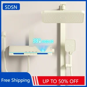 Système de douche numérique chaud et froid pour salle de bain, éclairage d&rsquo;ambiance, ensemble de douche thermostatique à pulvérisation de taille, pomme de douche à effet de pluie de 12 pouces