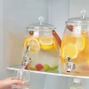 distributeur boissons transparent borosilicate robinet chromé levier antiblocage filtre interne joint silicone anse cuir rivetée grande capacité compact