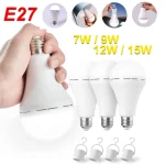 Ampoule LED Rechargeable 7w 9w 12w 15w 85-265V, ampoule de secours Portable suspendue, lampe de Camping pour tente, maison, panne de courant, porche