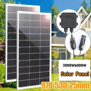 Kit de panneaux solaires 6000W 3000W, module PV monocristallin 12V/24V/48V, haute efficacité, hors réseau pour le chargement de la batterie de bateau RV domestique.
