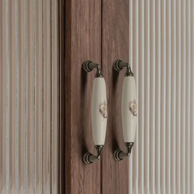 Poignée bouton céramique porcelaine ivoire floral rose… – vue 4