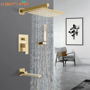 LED Top Spary salle de bains dissimulée montage mural pluie cascade système de douche avec bec de baignoire pivotant robinet mitigeur d’eau chaude froide LED Top Spary salle de bains dissimulée montage mural pluie cascade système de douche avec bec de baignoire pivotant robinet mitigeur d’eau chaude froide