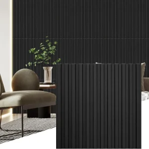 Panneau mural à lattes, panneaux muraux 3D pour décoration murale intérieure, panneau texturé cannelé en PVC, 12 carreaux, 20/30 carreaux, 11.8 po x 11,8 po, blanc, noir, rose