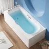 baignoire autoportante acrylique blanche brillante rectangulaire intérieur ovale ergonomique bain profond rebord large robinetterie plage commandes multiples poignées chromées intégrées