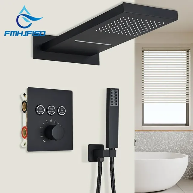 Ensemble de douche thermostatique noir