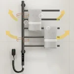 Porte-serviettes chauffant électrique intelligent en acier inoxydable, chauffe-serviettes de salle de bain 45 ℃ -70 ℃   Contrôle tactile de synchronisation 1-8h réglable à température