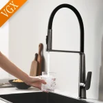 VGX robinet de cuisine robinets d&rsquo;évier robinets de pulvérisation en caoutchouc extractible mélangeur de cuisine rotatif robinet d&rsquo;eau grue chaude et froide or Rose