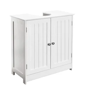 Ensemble de meuble de salle de bain, meuble d&rsquo;évier moderne blanc avec étagère