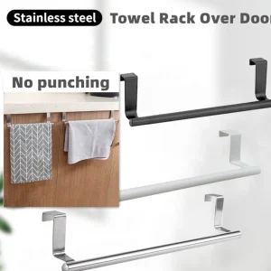 porte serviettes suspendu acier inoxydable antirouille anticorrosion finition brossée blanc noir doré minimaliste tubulaire crochets plats sans perçage