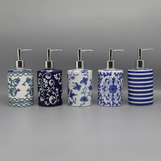 Distributeur savon liquide céramique bleu blanc élégant… – vue 4