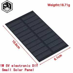 mini panneau solaire photovoltaïque monocristallin haute efficacité 1W 5V 107x61x2mm 18g rigide sans cadre prototypage microcontrôleur