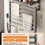 chauffe serviette mural électrique intelligent quatre couches stérilisation rapide acier inoxydable finition électroplaqué tablette supérieure crochets