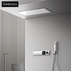 Système de douche thermostatique au plafond mural chromé, affichage LED, 3 Modes de pulvérisation, douche en laiton Anti-brûlure, installation facile