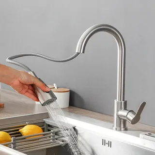 Inox moderne 360 ° Robinet d'évier de cuisine télescopique rotatif