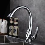 TOLM robinet d&rsquo;évier de cuisine moderne en laiton chromé poli, poignée unique pivotante, bec extractible, récipient mitigeur d&rsquo;évier