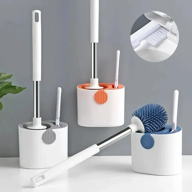 Brosse toilette silicone manche inox poignée blanche…