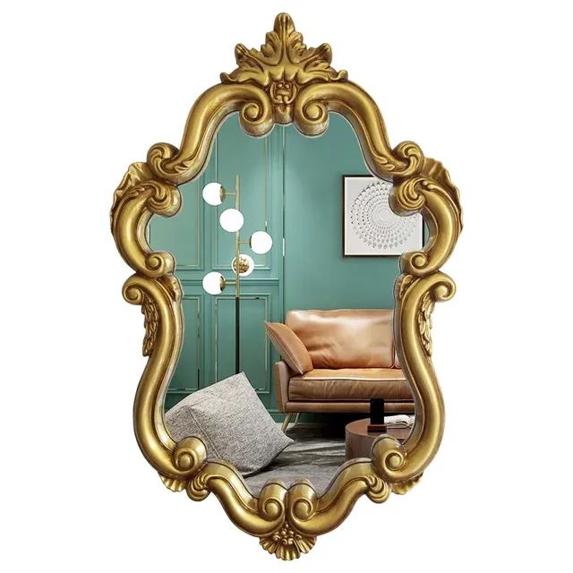Miroir mural baroque ovale cadre sculpté blanc laqué… – vue 5