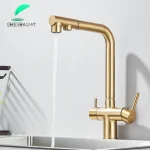 Robinet de cuisine avec filtre de traction en or brossé, mélangeur d&rsquo;eau chaude et froide, Filtration double Mode, Purification, éviers de cuisine, Rotation à 360 degrés