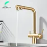 Robinet de cuisine avec filtre de traction en or brossé – vue 1