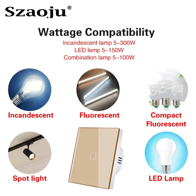 Szaoju interrupteur tactile mural AC100-240V ue capteur… – vue 2