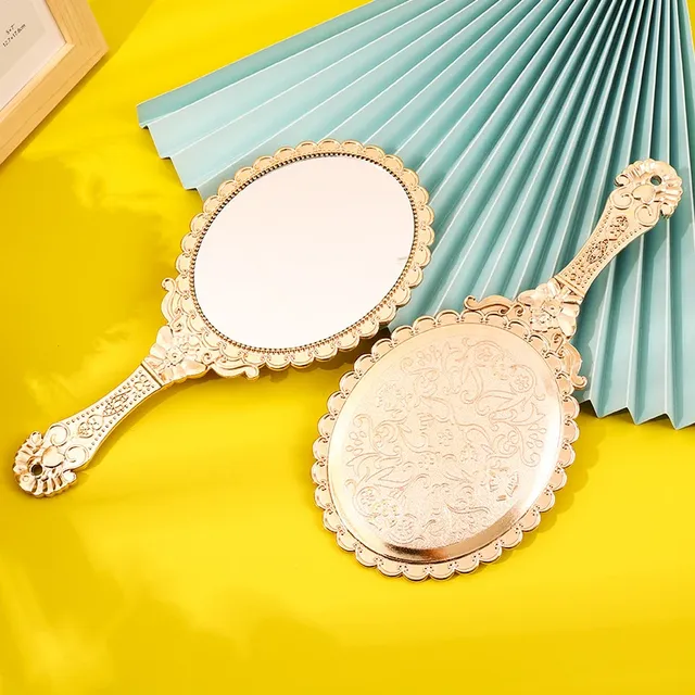Miroir vintage ovale festonné or rose gravé floral dos…