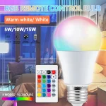 E27 lampe intelligente RGB LED ampoule télécommande réglable 16 couleurs 4 Modes 5W 10W 15W ampoule à intensité variable pour la maison décor de fête de noël