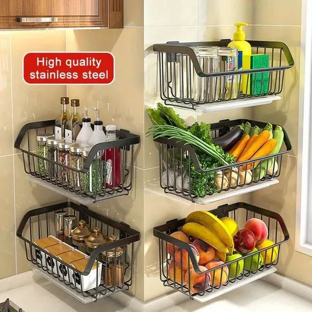 Panier de rangement de cuisine en acier inoxydable – vue 2