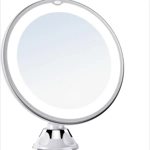 Miroir grossissant de 6,7 pouces avec lumière, miroir grossissant de voyage portable 10X avec 360 °   Support réglable et ventouse