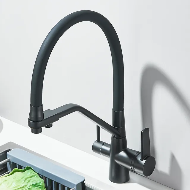 Mitigeur cuisine noir mat col cygne haut pivotant… – vue 4