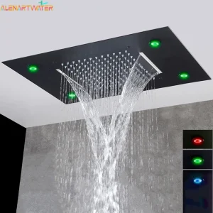 Pommeau de douche avec lumière LED, cascade de luxe, douche de plafond intégrée, douches de salle de bain colorées, 49x35cm