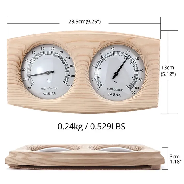 Thermomètre hygromètre sauna bois clair double cadran… – vue 6