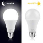 Ampoule LED avec capteur de lumière E27, 15W, crépuscule à l&rsquo;aube, interrupteur marche/arrêt automatique intelligent, lampe jour à nuit, 110V 220V, pour escalier, couloir, allée