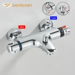 Senlesen – robinet mitigeur thermostatique pour baignoire et douche, en Chrome, à double poignée, mitigeur mural pour salle de bains et douche