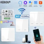 KEBIDU Tuya commutateur WiFi intelligent 433Mhz télécommande RF 86 panneau mural commutateur Mini relais récepteur 220V pour la maison lumière LED ventilateur de lampe
