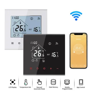 Thermostat mural connecté wifi programmable tactile écran carré blanc…