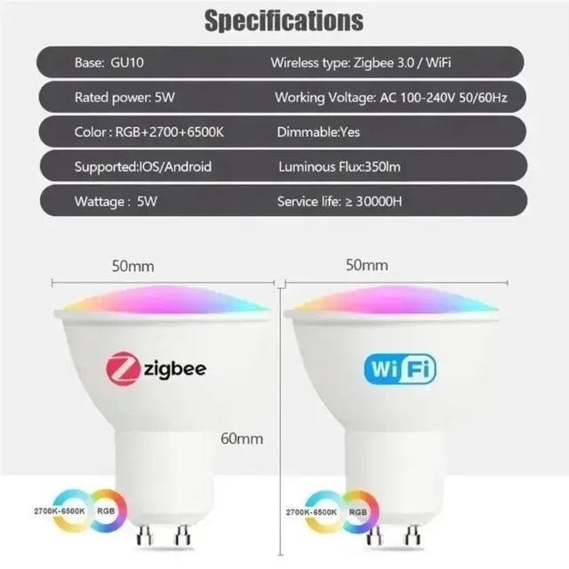 EWelink GU10 ampoule WiFi Zigbee RGB LED lampes à… – vue 2