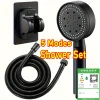 Pommeau de douche à main haute pression avec support et tuyau – 5 Modes de débit d&rsquo;eau réglables, accessoire de salle de bain rond en plastique