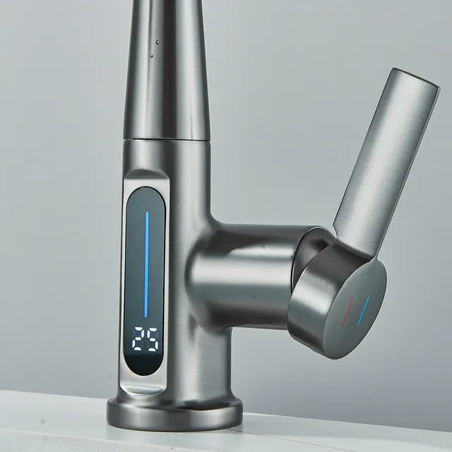 Mitigeur monotrou inox brossé bec coudé douchette… – vue 5
