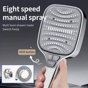 Pommeau de douche réglable, 8 modes, douche à pluie, grand débit, haute pression, économie d’eau, mélangeur de douche, accessoires de salle de bains Pommeau de douche réglable, 8 modes, douche à pluie, grand débit, haute pression, économie d’eau, mélangeur de douche, accessoires de salle de bains