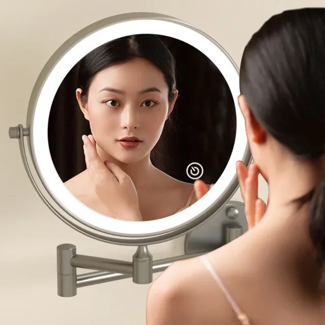 Miroir cosmétique pliant en laiton LED – vue 3